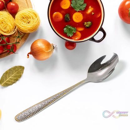 Stainless Steel Gold Bordered Textured Spoons Gold Plated Handle Set of 6 Pc - infinityexculsivestore.com