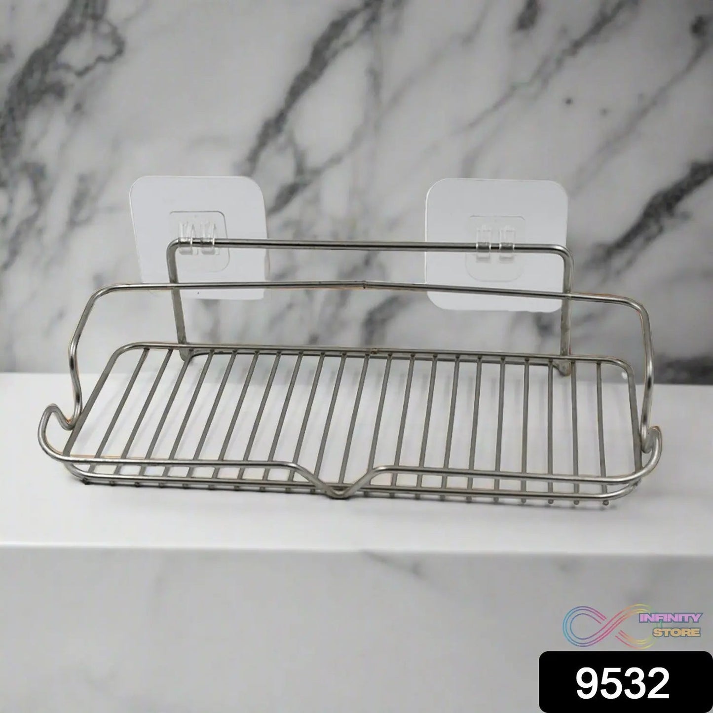 Stainless Steel Kitchen Bathroom Shower Shelf Storage Suction Basket Rack With 2 Hook (1 Pc) - infinityexculsivestore.com