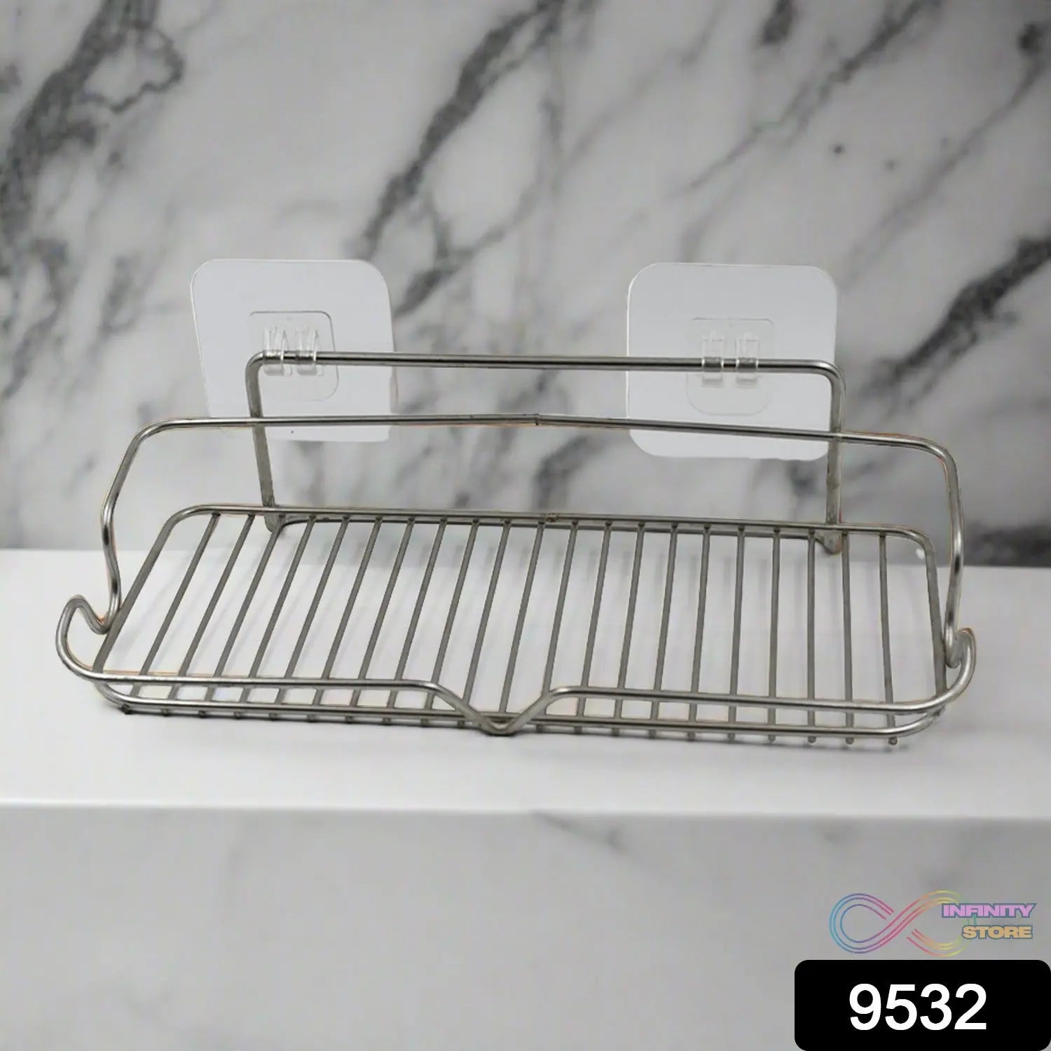 Stainless Steel Kitchen Bathroom Shower Shelf Storage Suction Basket Rack With 2 Hook (1 Pc) - infinityexculsivestore.com