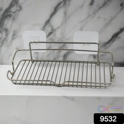 Stainless Steel Kitchen Bathroom Shower Shelf Storage Suction Basket Rack With 2 Hook (1 Pc) - infinityexculsivestore.com