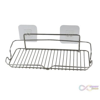 Stainless Steel Kitchen Bathroom Shower Shelf Storage Suction Basket Rack With 2 Hook (1 Pc) - infinityexculsivestore.com