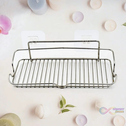 Stainless Steel Kitchen Bathroom Shower Shelf Storage Suction Basket Rack With 2 Hook (1 Pc) - infinityexculsivestore.com