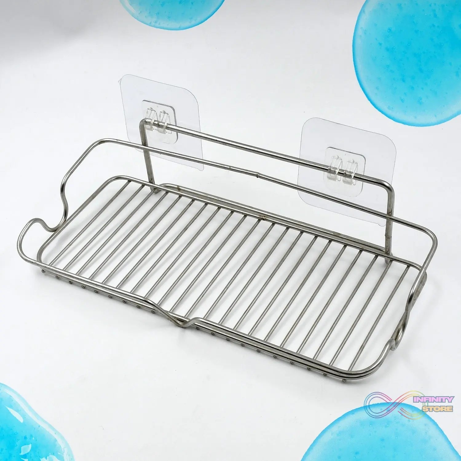 Stainless Steel Kitchen Bathroom Shower Shelf Storage Suction Basket Rack With 2 Hook (1 Pc) - infinityexculsivestore.com