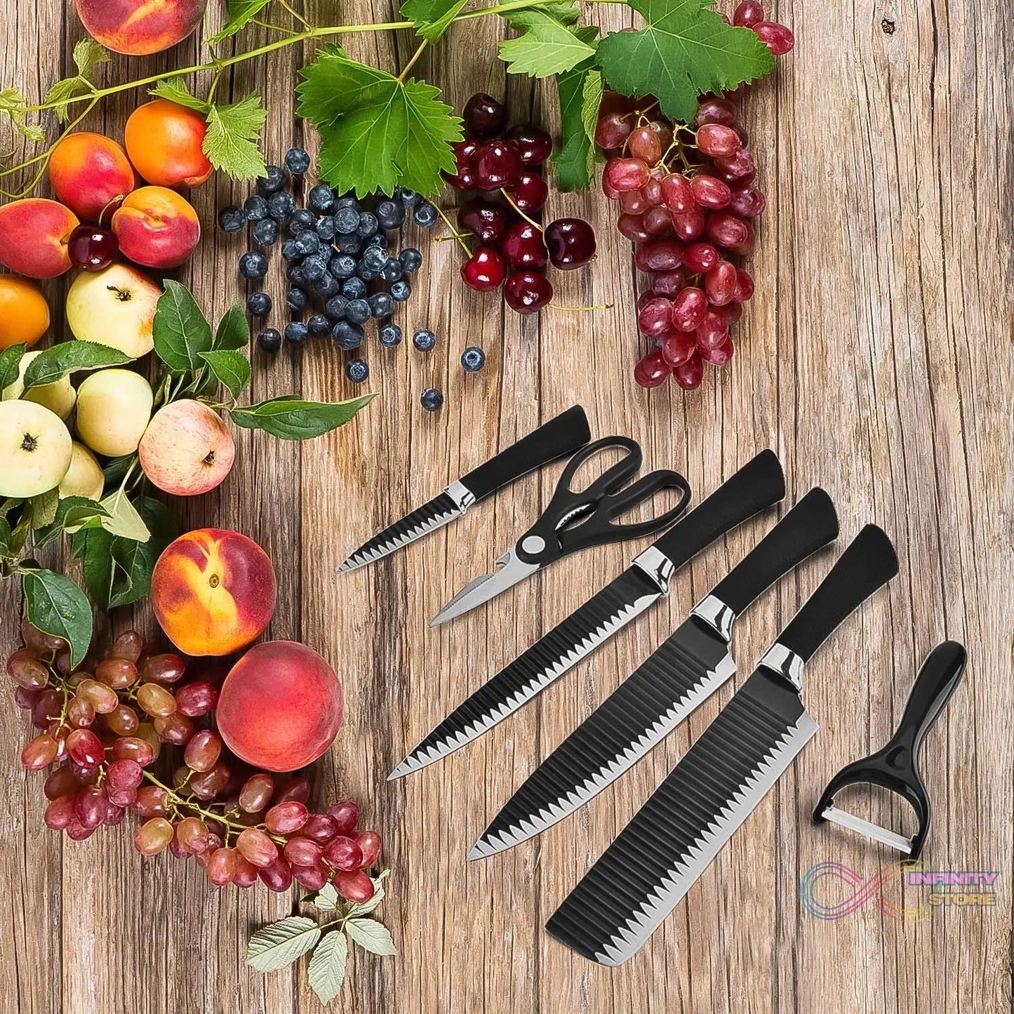 Stainless Steel Knife Set With Chef Peeler And Scissor (6 Pieces) - infinityexculsivestore.com