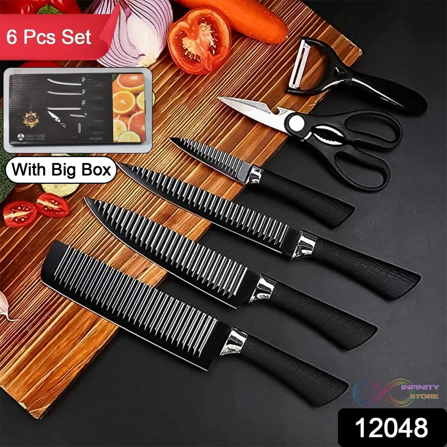 Stainless Steel Knife Set With Chef Peeler And Scissor (6 Pieces) - infinityexculsivestore.com
