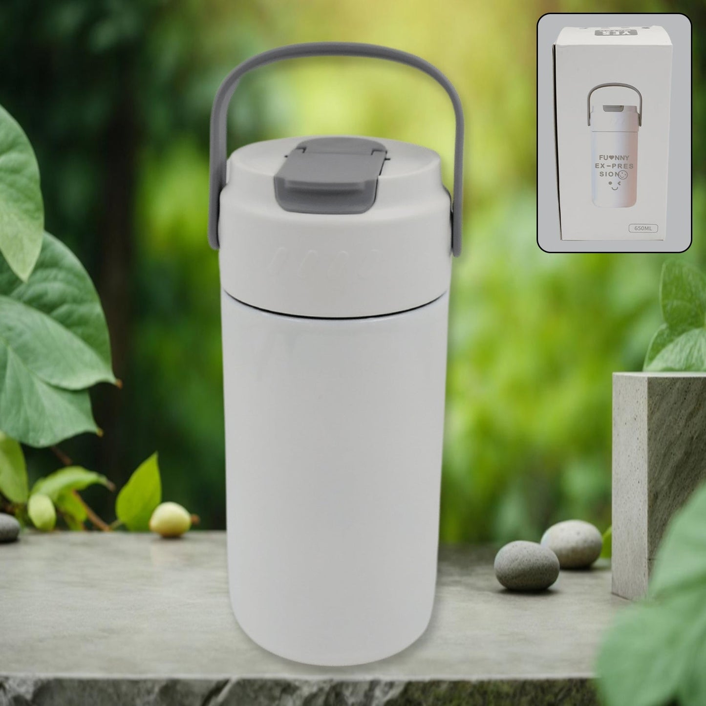 Stainless Steel Mug / Bottle Vacuum Insulated Cup With Handle, Small Cup & Straw (650 ML) - infinityexculsivestore.com