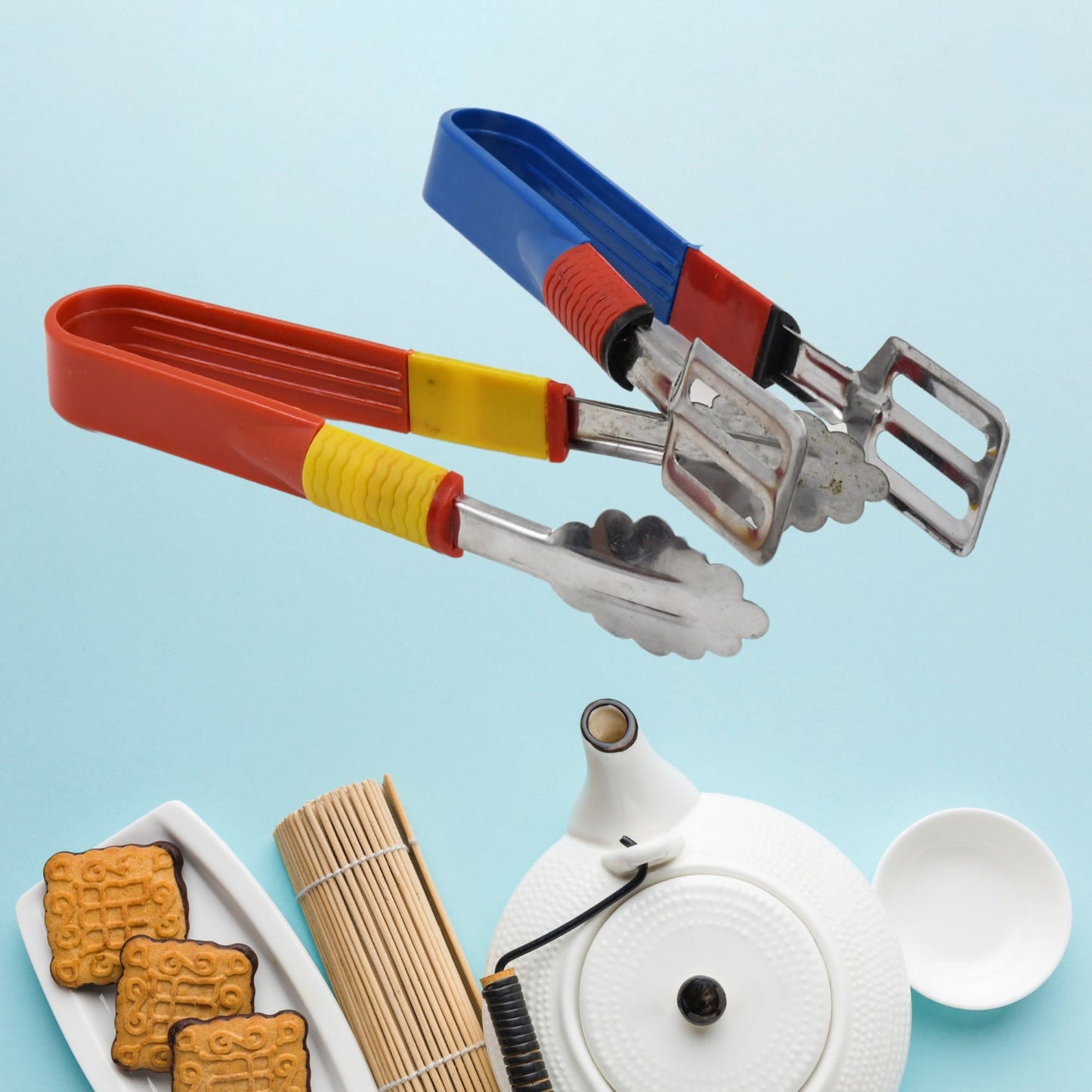 Stainless Steel Multipurpose Utility Tong / Serving Food Tongs / Tong for Kitchen and Bar / Frying, Clipping, Grilling Tong (2 Pcs Set) - infinityexculsivestore.com