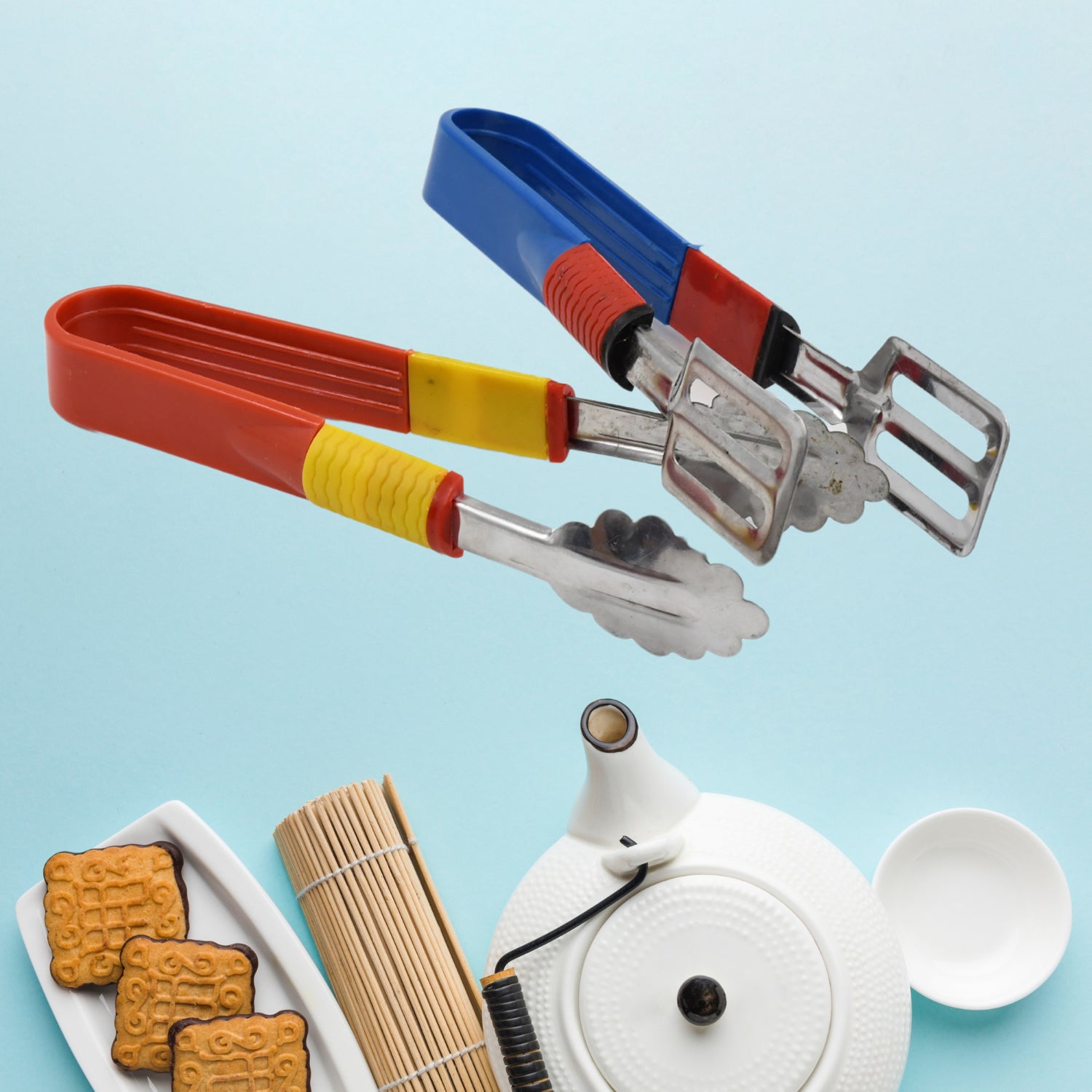 Stainless Steel Multipurpose Utility Tong / Serving Food Tongs / Tong for Kitchen and Bar / Frying, Clipping, Grilling Tong (2 Pcs Set) - infinityexculsivestore.com