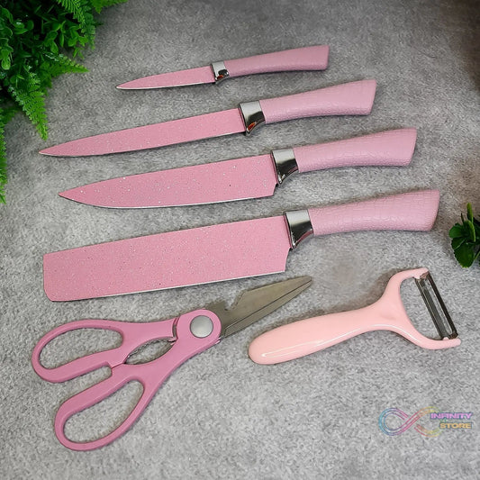 Stainless Steel Non Stick Ceramic Coating 6 Pcs Chef Kitchen Knife Set with Scissor & Peeler - infinityexculsivestore.com