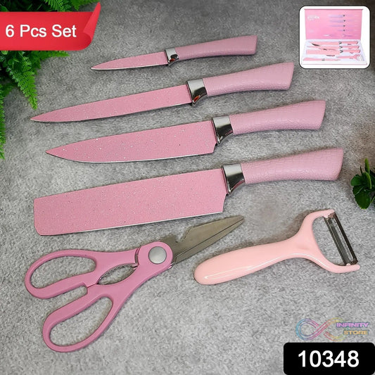 Stainless Steel Non Stick Ceramic Coating 6 Pcs Chef Kitchen Knife Set with Scissor & Peeler - infinityexculsivestore.com