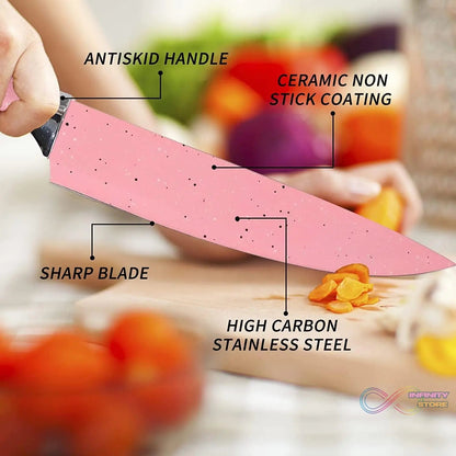 Stainless Steel Non Stick Ceramic Coating 6 Pcs Chef Kitchen Knife Set with Scissor & Peeler - infinityexculsivestore.com