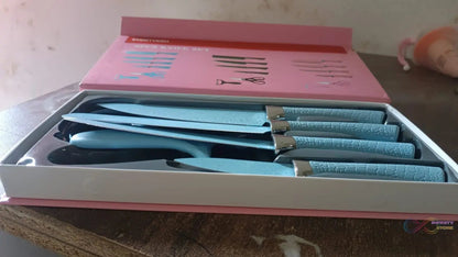 Stainless Steel Non Stick Ceramic Coating 6 Pcs Chef Kitchen Knife Set with Scissor & Peeler - infinityexculsivestore.com