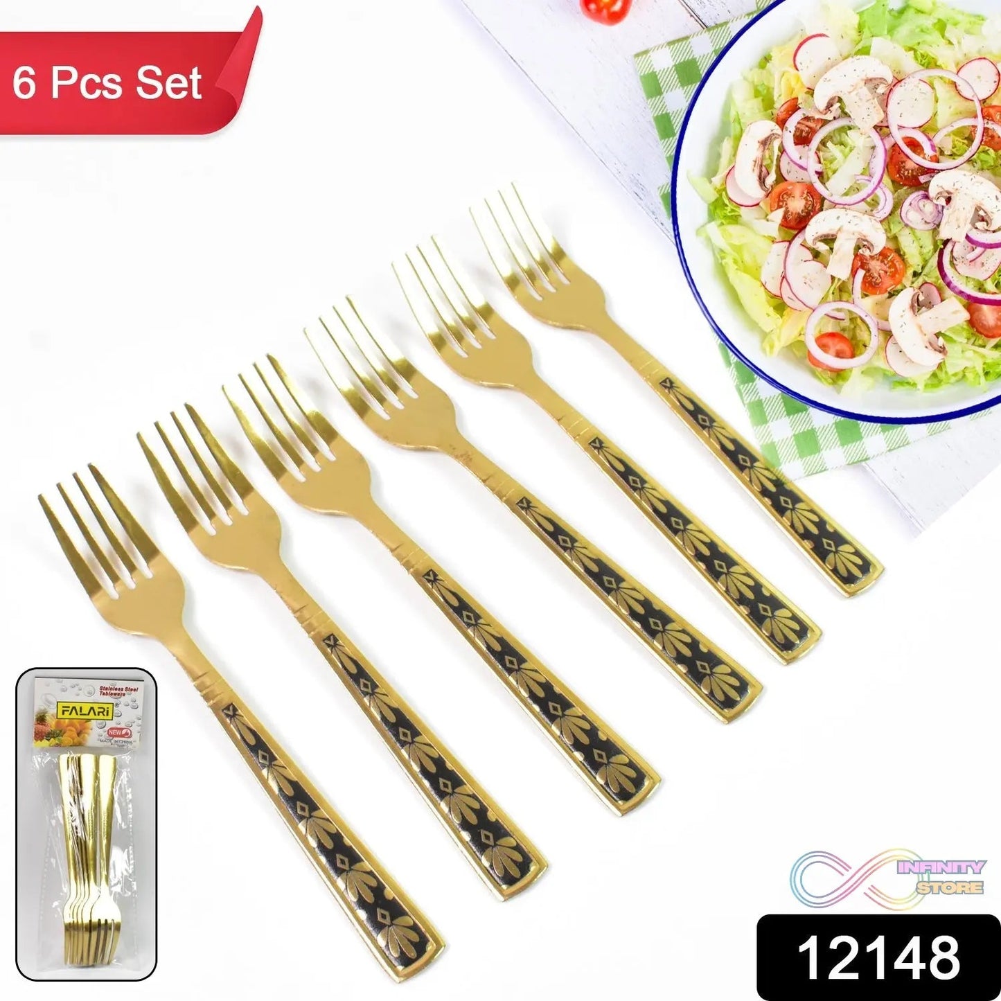 Stainless Steel Premium Fork Traditional Design Tablewar (6 Pcs Set / Golden) - infinityexculsivestore.com