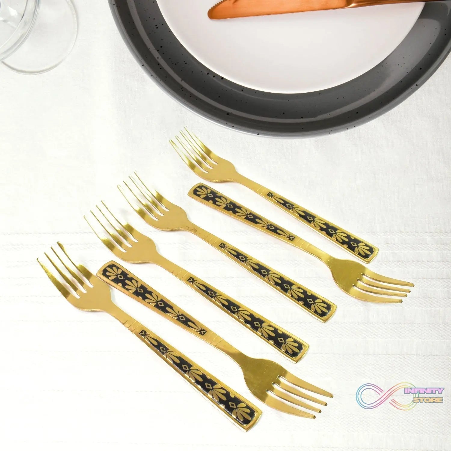 Stainless Steel Premium Fork Traditional Design Tablewar (6 Pcs Set / Golden) - infinityexculsivestore.com