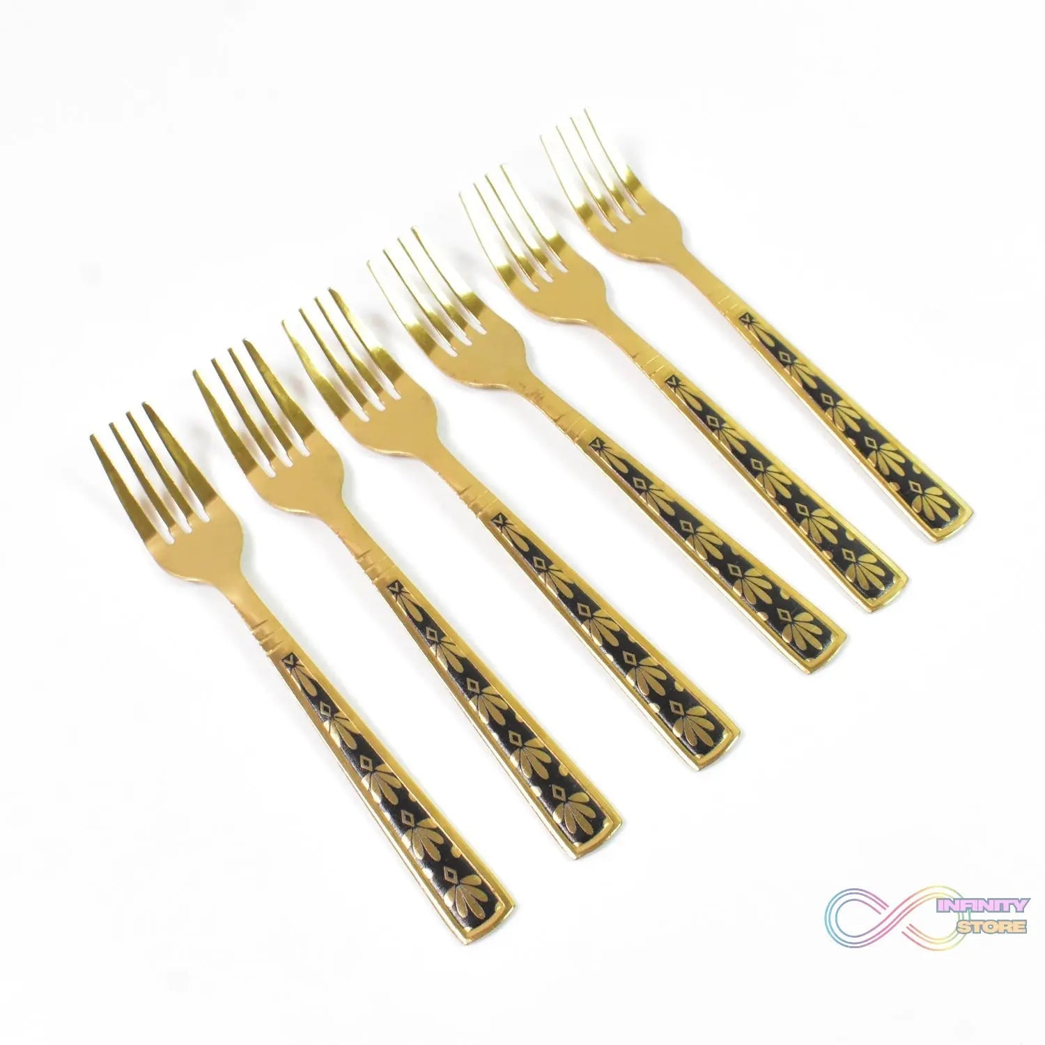 Stainless Steel Premium Fork Traditional Design Tablewar (6 Pcs Set / Golden) - infinityexculsivestore.com