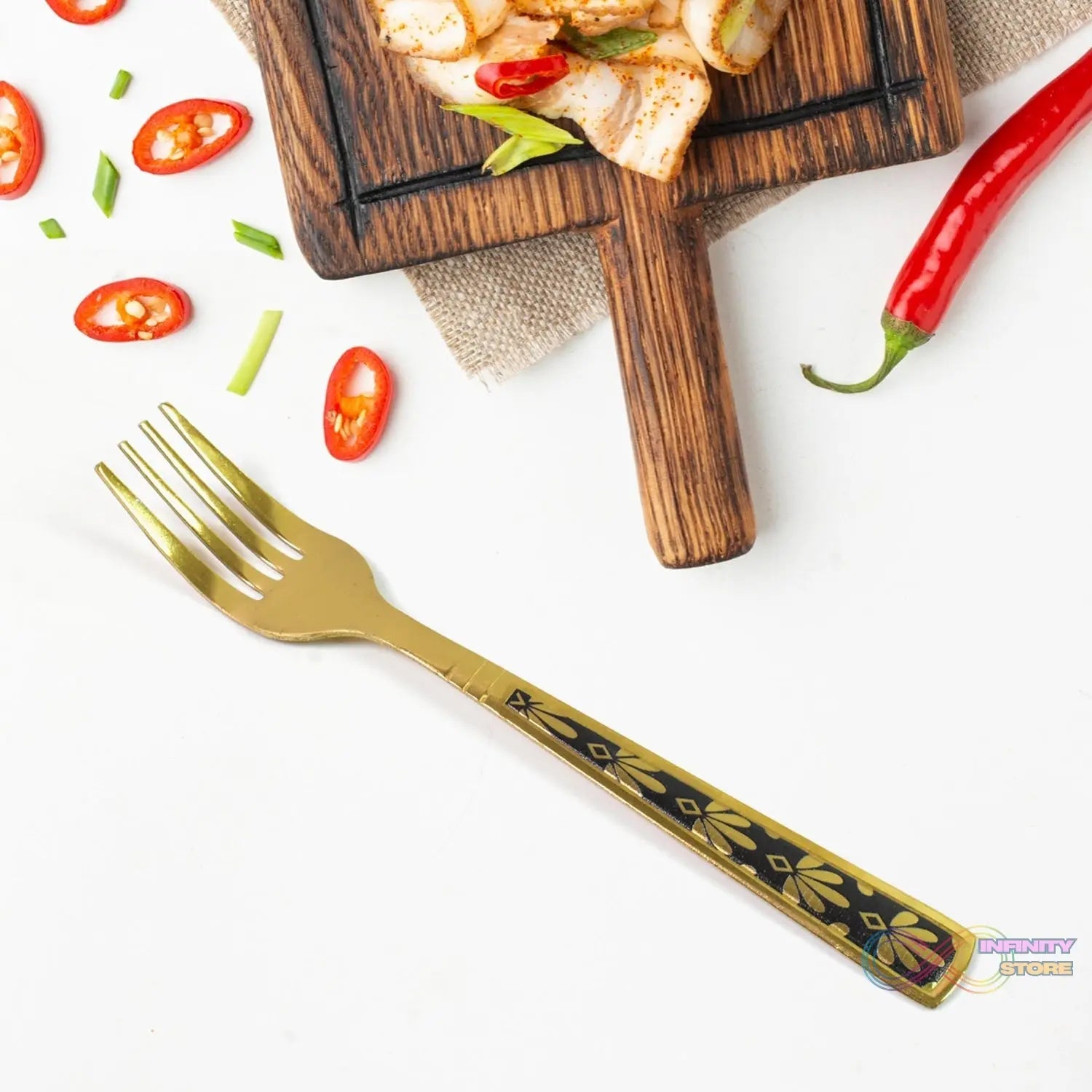 Stainless Steel Premium Fork Traditional Design Tablewar (6 Pcs Set / Golden) - infinityexculsivestore.com