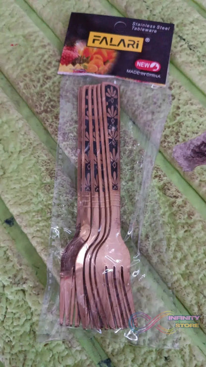 Stainless Steel Premium Fork Traditional Design Tablewar (6 Pcs Set / Golden) - infinityexculsivestore.com