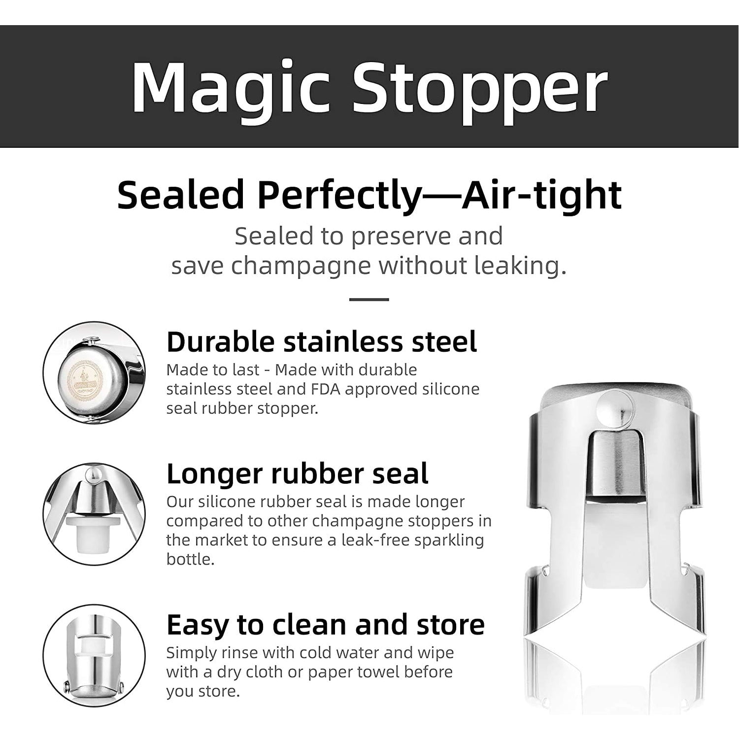 Stainless Steel Sealed Sparkling Champagne Bottle Stopper Big size - infinityexculsivestore.com
