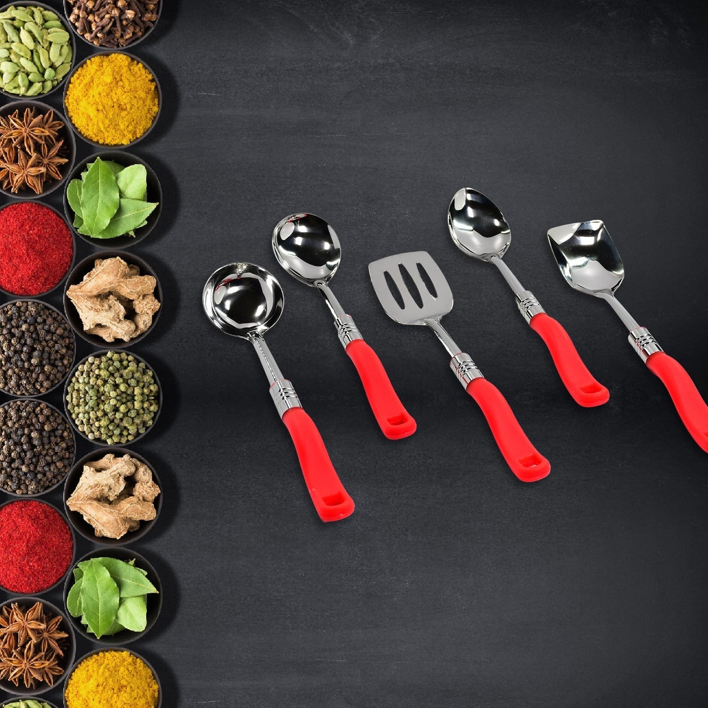Stainless Steel Serving Spoon Set 5 pcs. - infinityexculsivestore.com