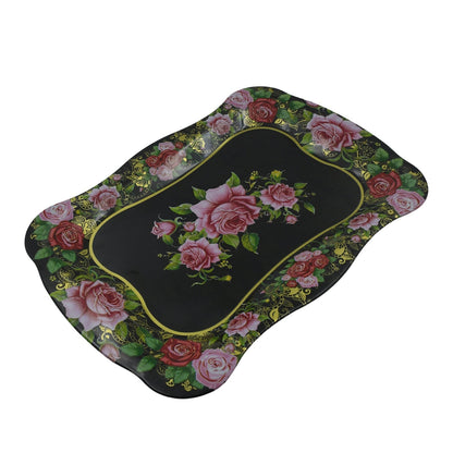 Stainless Steel Serving Tray With Flower Printed Rectangle Premium Dining Table Plate (18 x 8.5 Inch / 1 Pc) - infinityexculsivestore.com