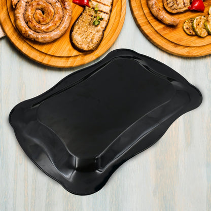Stainless Steel Serving Tray With Flower Printed Rectangle Premium Dining Table Plate (18 x 8.5 Inch / 1 Pc) - infinityexculsivestore.com