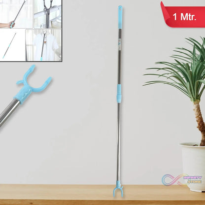 Stainless Steel Telescopic Pole Clothes Hooks Hanger (1 Pc / 1 Mtr.) - infinityexculsivestore.com