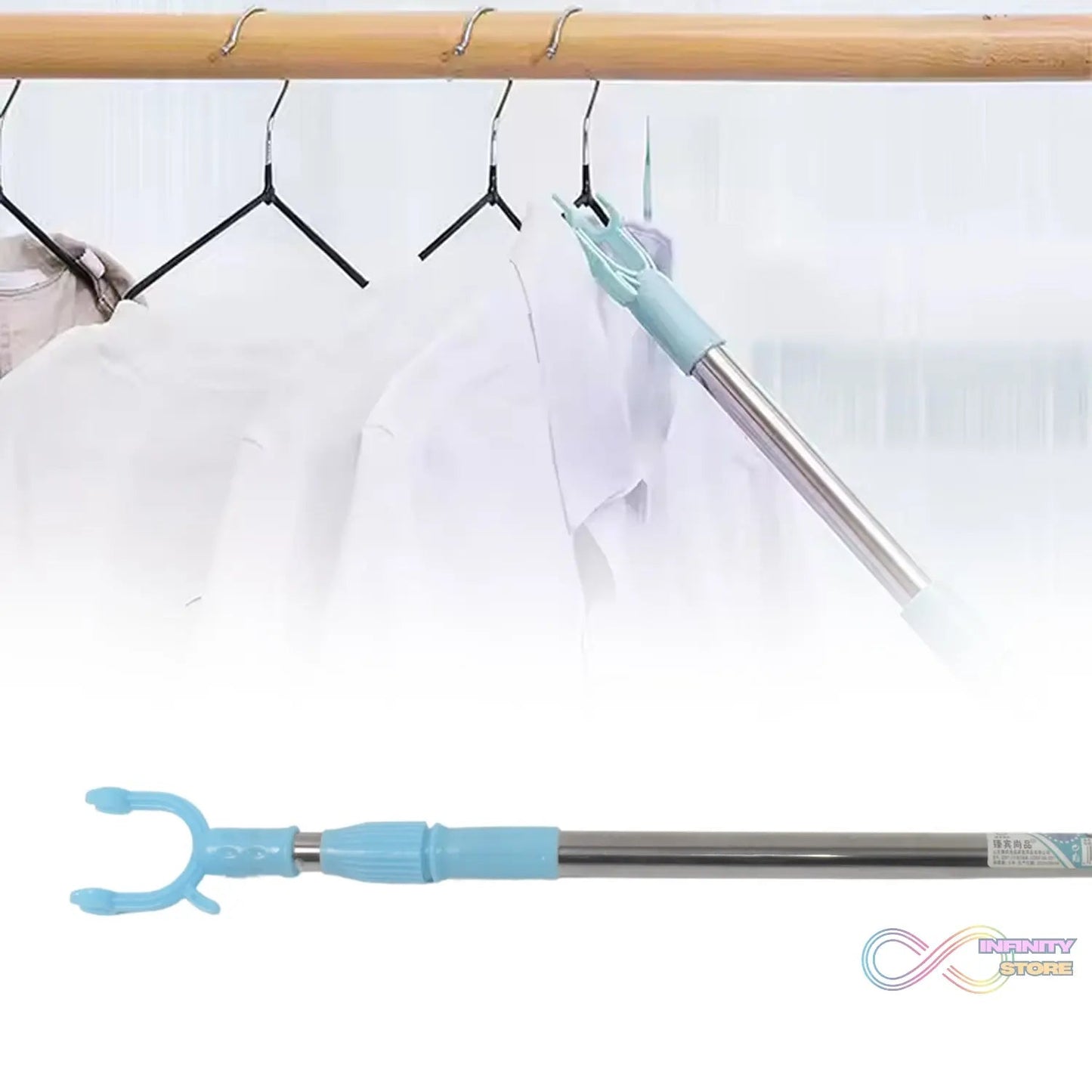 Stainless Steel Telescopic Pole Clothes Hooks Hanger (1 Pc / 1 Mtr.) - infinityexculsivestore.com