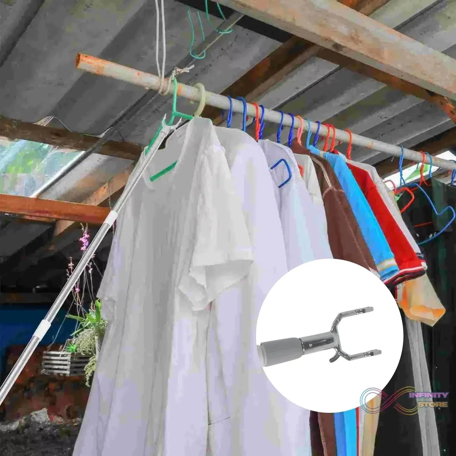 Stainless Steel Telescopic Pole Clothes Hooks Hanger (1 Pc / 155 cm) - infinityexculsivestore.com