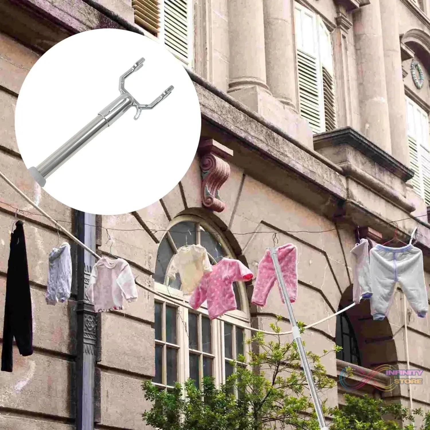 Stainless Steel Telescopic Pole Clothes Hooks Hanger (1 Pc / 155 cm) - infinityexculsivestore.com