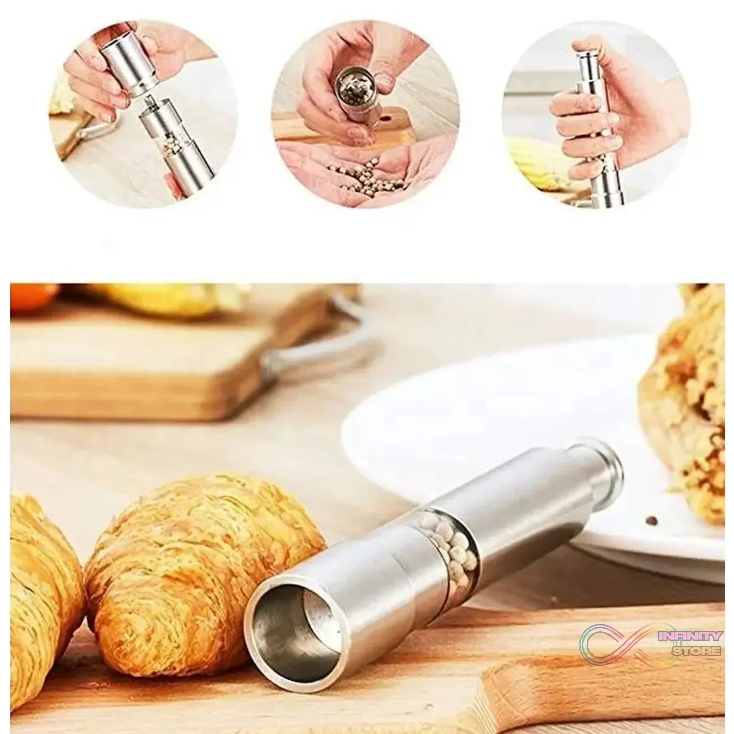 Stainless Steel Thumb Presser Salt and Pepper Grinder (1 Pc) - infinityexculsivestore.com
