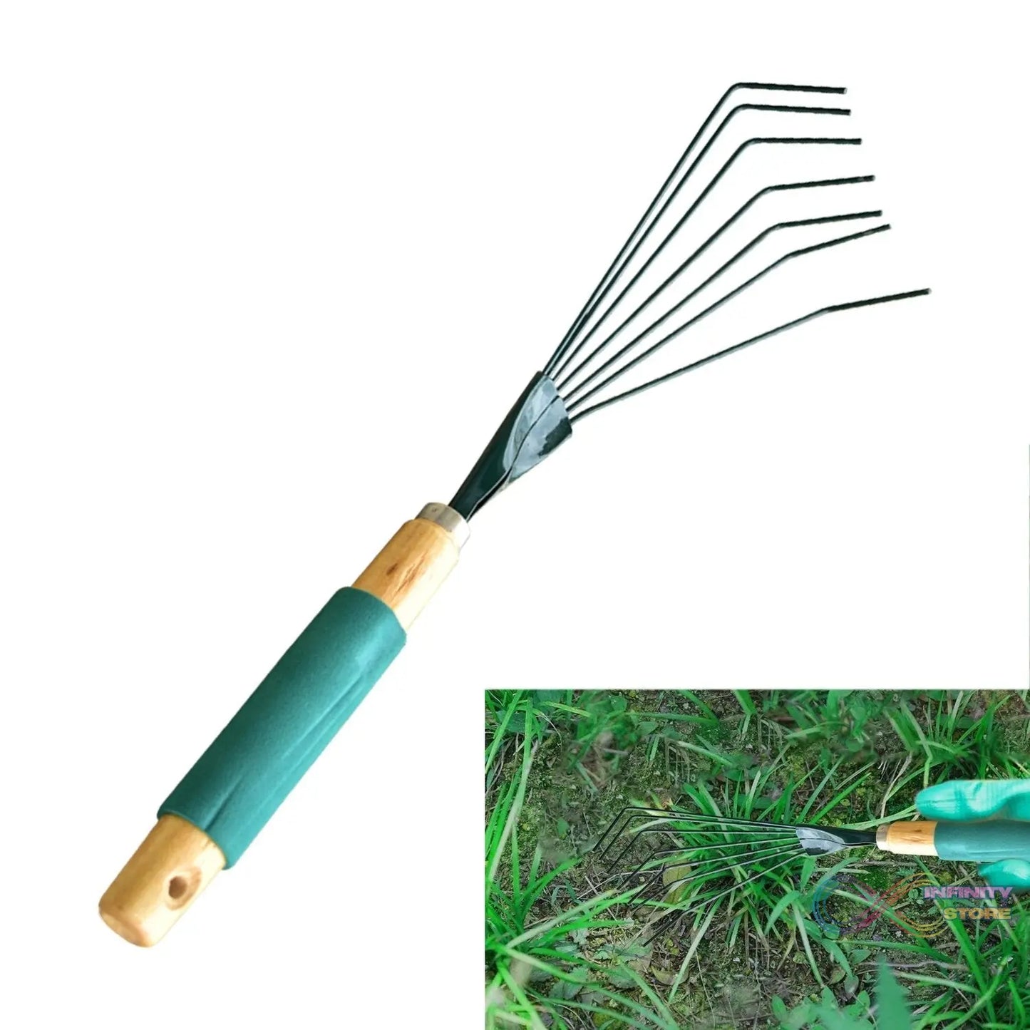 Stainless steel leaf rake with toothed design for gardening