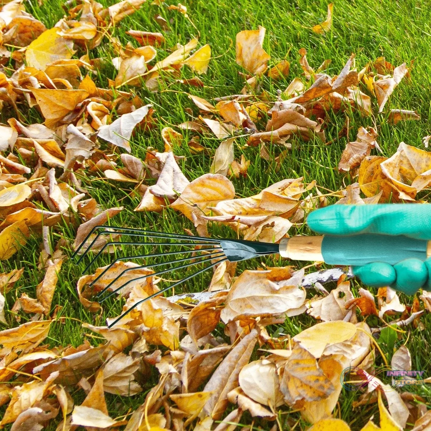 Different angles of stainless steel garden rake