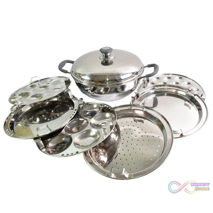 Stainless Steel Triply Multi Kadai idli, dhokla, Patra, Mini idli plates, kadai with Lid (8 Pcs Set / Free Glass Transparent Lid) - infinityexculsivestore.com