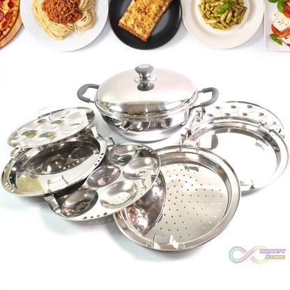 Stainless Steel Triply Multi Kadai idli, dhokla, Patra, Mini idli plates, kadai with Lid (8 Pcs Set / Free Glass Transparent Lid) - infinityexculsivestore.com
