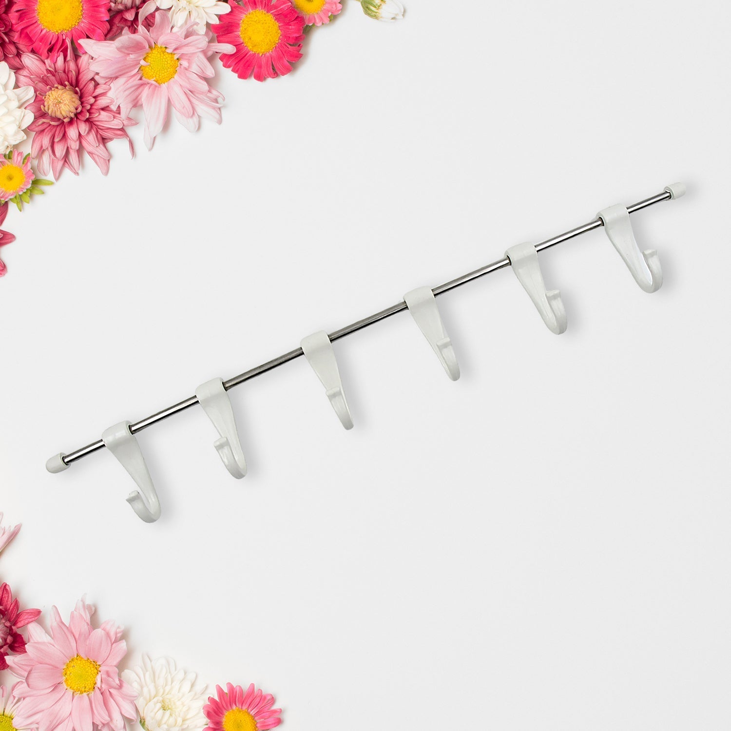 Stainless Steel Utensil Hanger Rail Nail Free Wall Mount with 2 Magic Stickers & 6 Plastic Hooks For Kitchen - infinityexculsivestore.com