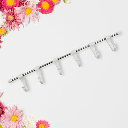 Stainless Steel Utensil Hanger Rail Nail Free Wall Mount with 2 Magic Stickers & 6 Plastic Hooks For Kitchen - infinityexculsivestore.com