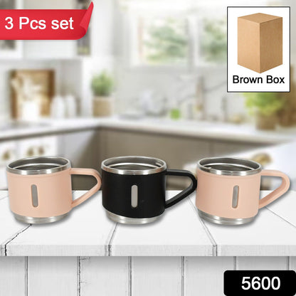 Stainless Steel Vacuum Coffee / Tea Cup, Tea Mug Hot Insulated Double Wall Stainless Steel, Coffee, and Milk Cup with Handle Easy To Carry: Coffee Cup (3 pc) - infinityexculsivestore.com