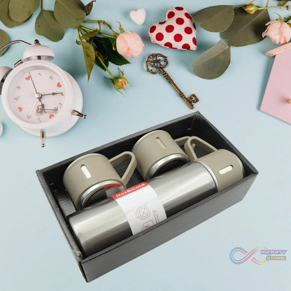 Stainless Steel Vacuum Flask Set with 3 Steel Cups Combo for Coffee Hot Drink and Cold Water Flask Ideal Gifting Travel Friendly Latest Flask Bottle. (500ml) - infinityexculsivestore.com