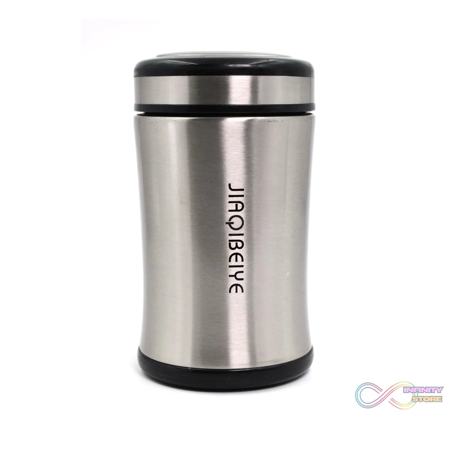 Stainless steel bottle with secure lid and sleek design.