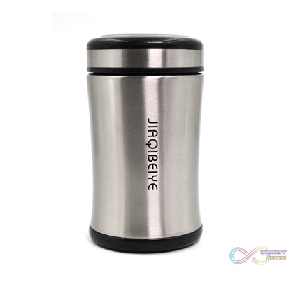 Stainless steel bottle with secure lid and sleek design.
