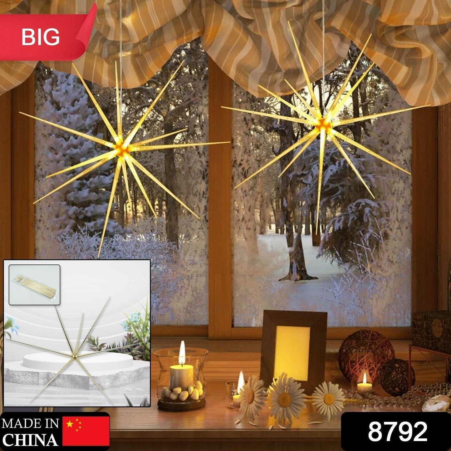 3D Gold Star Hanging Decoration Star, Acrylic Look Hanging Luminous Star for Windows, Home, Garden Festive Embellishments for Holiday Parties Weddings Birthday Home Decoration (Big) - infinityexculsivestore.com
