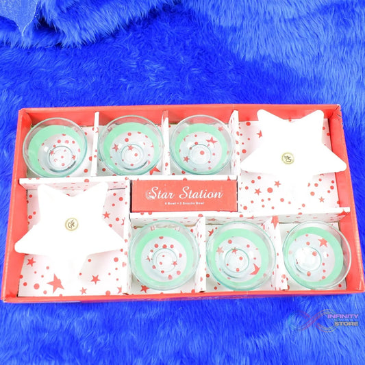 Star Station High Quality 6 Pc Glass Bowl & 2 Pc Plastic Star Shape Snack Bowl Set (8 Pcs Set) - infinityexculsivestore.com