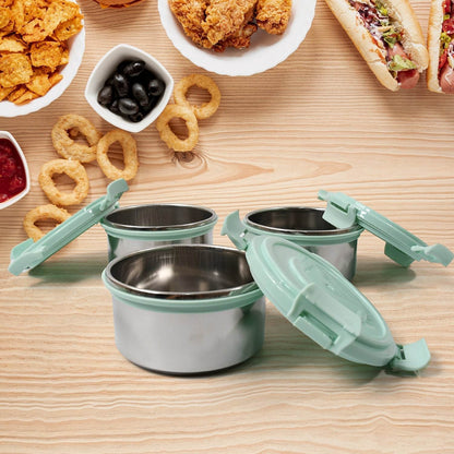 Ganesh 4In1 Tiffin Box-Lunch Box | 3 Stainless Steel Containers 300 Ml Approx & Plastic Salad Container 200 Ml Approx| Plastic lid Box | Round Zip Bag | Leak Proof | Microwave Safe for Office, College and School for Men, Women  - infinityexculsivestore.com
