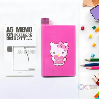 Kitchen Storage A5 size Flat Portable NoteBook Shape Water Bottle With a Cartoon Character Design-Hello Kitty - For School Outdoors and Sports Return Gift/Birthday Gift (1 Pc 420ML) - infinityexculsivestore.com