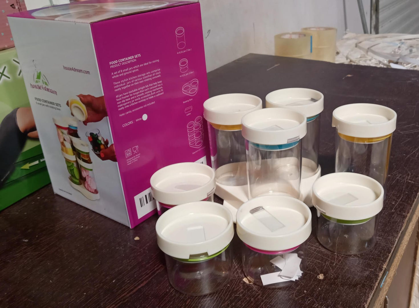 Multipurpose Plastic Transparent Storage Containers Masala Box Dabba Spice, Plastic Masala Spices Container Set Capacity With Airtight Lid Kitchen Pantry Organizer For Salt Mukhwas Box With Tray (8 Pc Set) - infinityexculsivestore.com