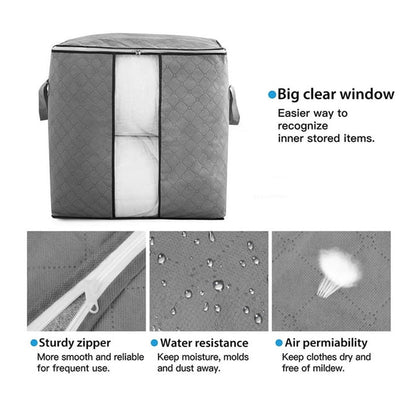 Storage bag with Zipper and Space Saver Comforter bag, Pillow, Quilt, Bedding, Clothes, Blanket Storage Organizer Bag with Large Clear Window and Carry Handles for Closet. - infinityexculsivestore.com