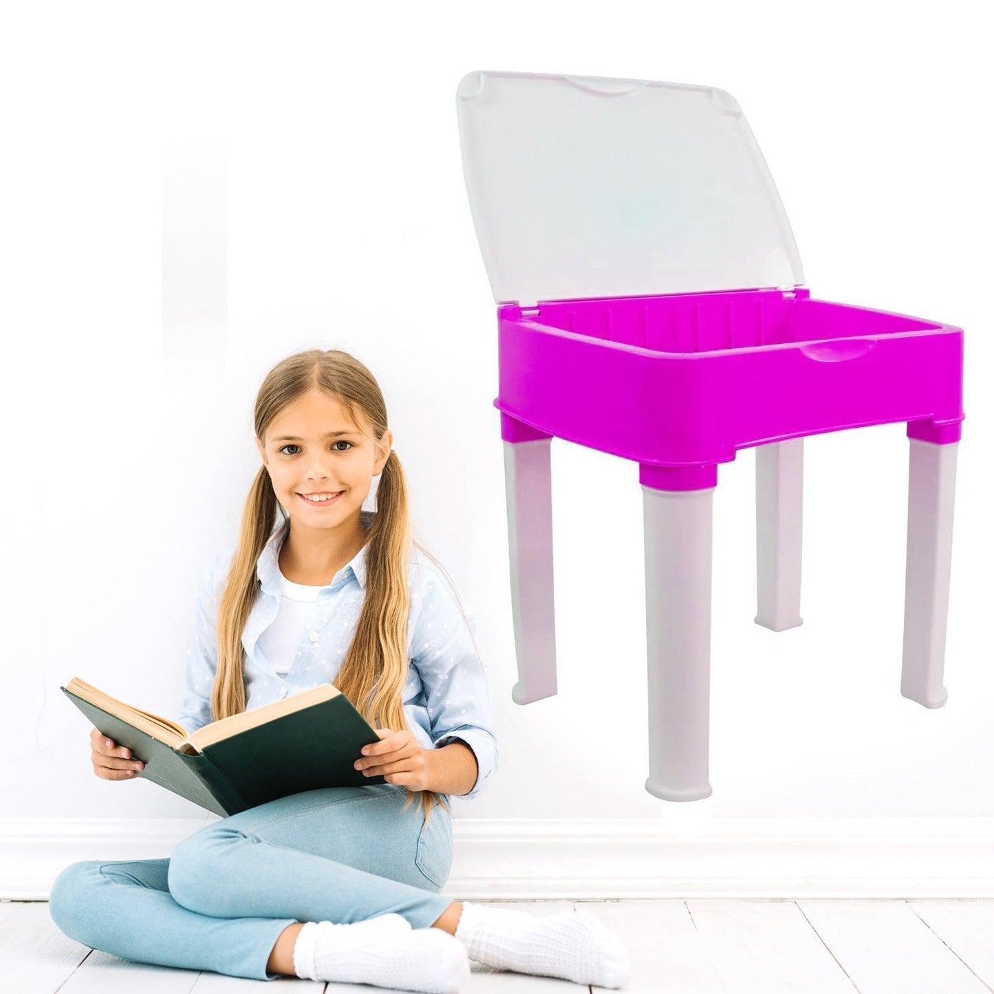 Study Table And Chair Set For Boys And Girls With Small Box Space For Plastic High Quality Study Table (Pink) - infinityexculsivestore.com