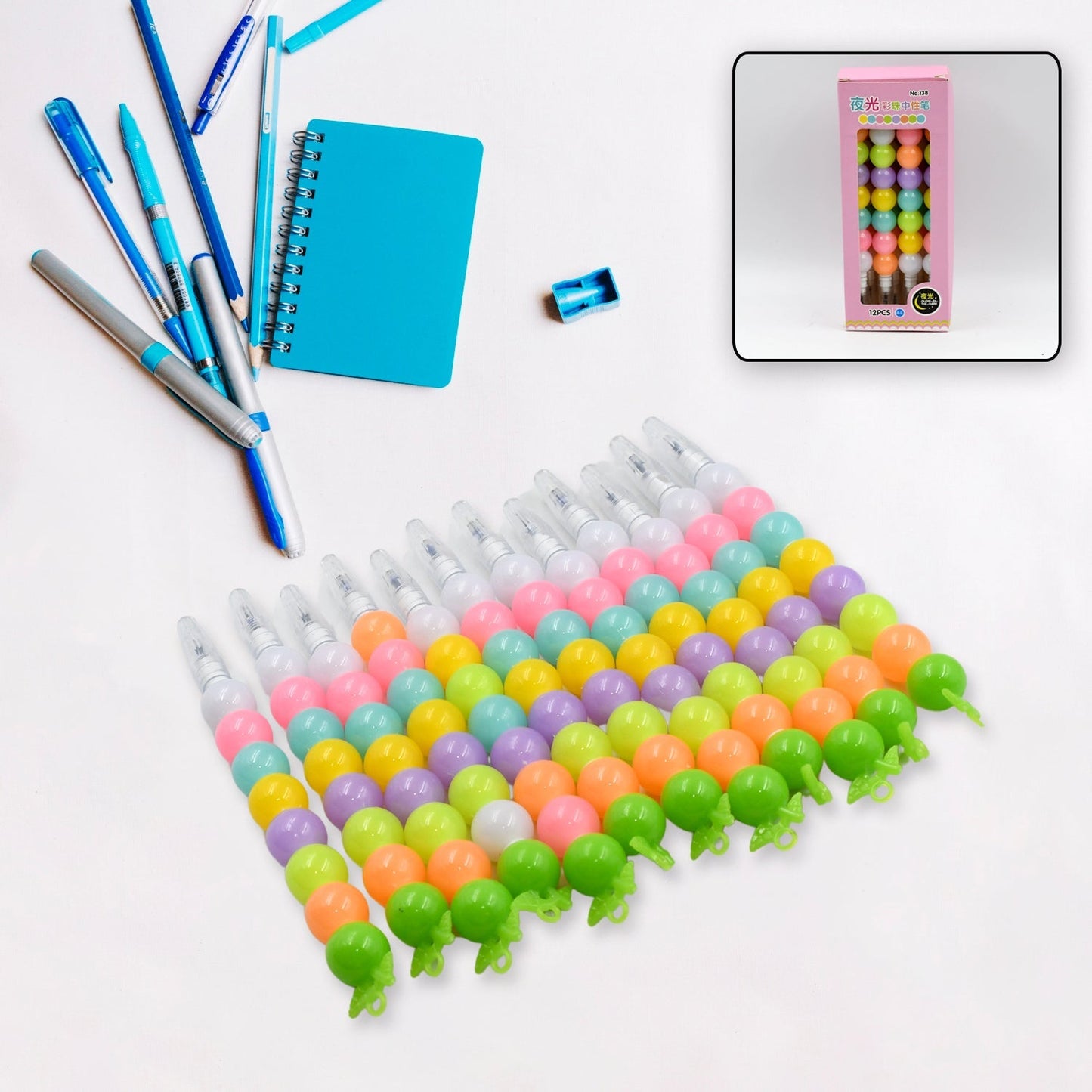 Stylish Pearls Pen Plastic Moti Non - Sharpening Design Pen Multicolor Pearls Moti Gel Pen, Fancy Designer Attractive Gel Pen for Kids Pack of (12 Pc Set ) - infinityexculsivestore.com