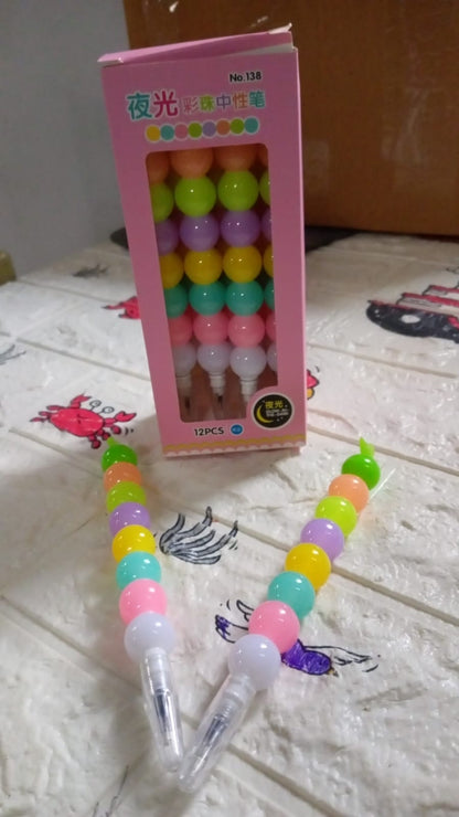Stylish Pearls Pen Plastic Moti Non - Sharpening Design Pen Multicolor Pearls Moti Gel Pen, Fancy Designer Attractive Gel Pen for Kids Pack of (12 Pc Set ) - infinityexculsivestore.com