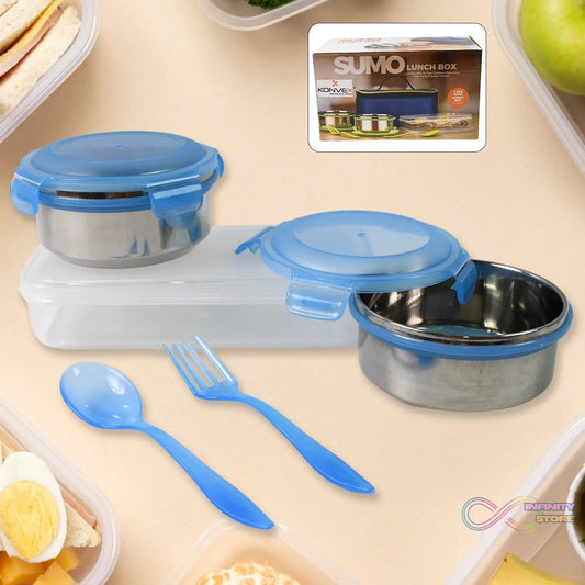 Sumo Lunch Box, with Lunch Bag, Plastic Lunch Box & Plastic Spoon, Fork (2 Pc Set / With Lunch Box) - infinityexculsivestore.com